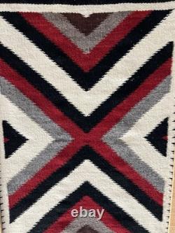 Vintage Navajo Bold Geometric Design Rug 34.5 In X 26.5 withWood Hangers On Back