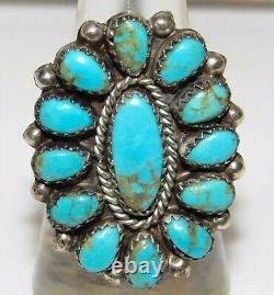 Vintage Navajo Cluster Ring Sz 8 Sterling Silver Blue Gem Mine Turquoise Native