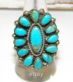 Vintage Navajo Cluster Ring Sz 8 Sterling Silver Blue Gem Mine Turquoise Native