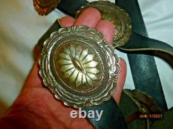 Vintage Navajo Concho Belt. 925 Silver Native American Signed GD 7pc 300g