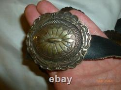 Vintage Navajo Concho Belt. 925 Silver Native American Signed GD 7pc 300g