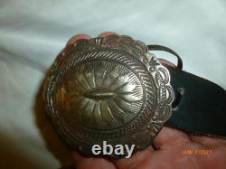 Vintage Navajo Concho Belt. 925 Silver Native American Signed GD 7pc 300g