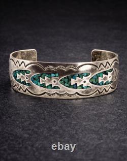 Vintage Navajo Gibson Gene Sterling Silver Turquoise Inlay Cuff Bracelet 30g 19m