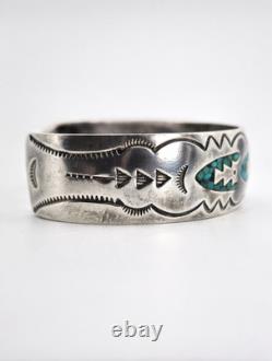 Vintage Navajo Gibson Gene Sterling Silver Turquoise Inlay Cuff Bracelet 30g 19m