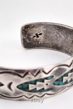 Vintage Navajo Gibson Gene Sterling Silver Turquoise Inlay Cuff Bracelet 30g 19m