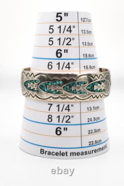 Vintage Navajo Gibson Gene Sterling Silver Turquoise Inlay Cuff Bracelet 30g 19m