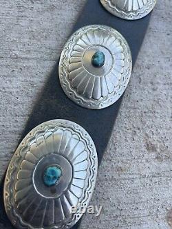 Vintage Navajo Handmade Concho Wide Hip Belt with Turquoise Southwest