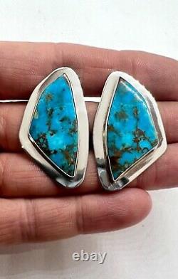 Vintage Navajo Handmade Sterling Silver Natural Blue Turquoise Post Earrings