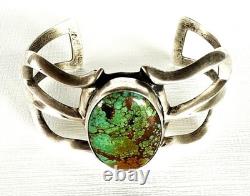 Vintage Navajo Indian Sand Cast Sterling Silver Cuff Bracelet Turquoise dsp