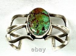 Vintage Navajo Indian Sand Cast Sterling Silver Cuff Bracelet Turquoise dsp