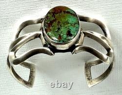 Vintage Navajo Indian Sand Cast Sterling Silver Cuff Bracelet Turquoise dsp