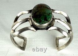 Vintage Navajo Indian Sand Cast Sterling Silver Cuff Bracelet Turquoise dsp