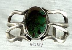 Vintage Navajo Indian Sand Cast Sterling Silver Cuff Bracelet Turquoise dsp