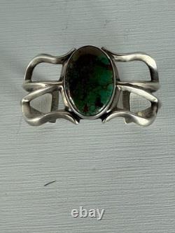 Vintage Navajo Indian Sand Cast Sterling Silver Cuff Bracelet Turquoise dsp