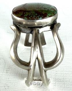 Vintage Navajo Indian Sand Cast Sterling Silver Cuff Bracelet Turquoise dsp