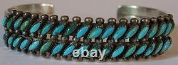 Vintage Navajo Indian Silver Two Row Green & Blue Turquoise Bracelet