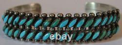 Vintage Navajo Indian Silver Two Row Green & Blue Turquoise Bracelet