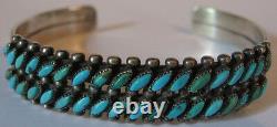 Vintage Navajo Indian Silver Two Row Green & Blue Turquoise Bracelet