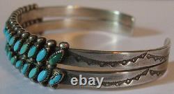 Vintage Navajo Indian Silver Two Row Green & Blue Turquoise Bracelet