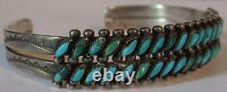 Vintage Navajo Indian Silver Two Row Green & Blue Turquoise Bracelet