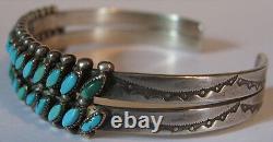 Vintage Navajo Indian Silver Two Row Green & Blue Turquoise Bracelet