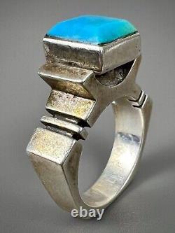 Vintage Navajo Native American Modernist Sterling Silver Turquoise Ring