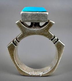 Vintage Navajo Native American Modernist Sterling Silver Turquoise Ring