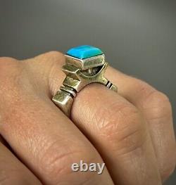 Vintage Navajo Native American Modernist Sterling Silver Turquoise Ring