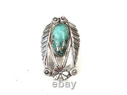 Vintage Navajo Native American Morenci Turquoise Sterling Silver Ring Sz 7.25