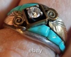 Vintage Navajo Native American Signed Sterling S Ray Turquoise Cz Ring S10