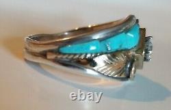 Vintage Navajo Native American Signed Sterling S Ray Turquoise Cz Ring S10