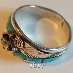 Vintage Navajo Native American Signed Sterling S Ray Turquoise Cz Ring S10