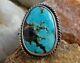 Vintage Navajo Native American Size 8 Oval Turquoise Ring 925 Sterling Silver