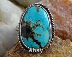 Vintage Navajo Native American Size 8 Oval Turquoise Ring 925 Sterling Silver