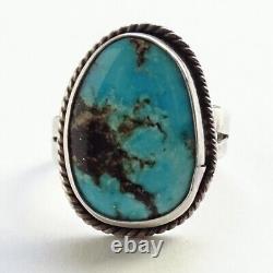 Vintage Navajo Native American Size 8 Oval Turquoise Ring 925 Sterling Silver