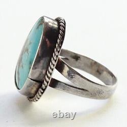 Vintage Navajo Native American Size 8 Oval Turquoise Ring 925 Sterling Silver