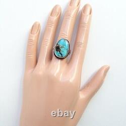 Vintage Navajo Native American Size 8 Oval Turquoise Ring 925 Sterling Silver