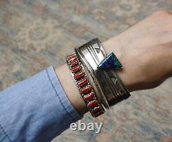 Vintage Navajo Native American Sterling Silver Azurite Malachite Cuff Bracelet