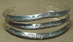 Vintage Navajo Native American Tooled Sterling Silver 3 Knife Edge Cuff Bracelet
