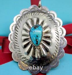 Vintage Navajo Native American Turquoise Sterling Silver Large Pendant