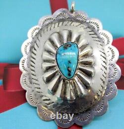 Vintage Navajo Native American Turquoise Sterling Silver Large Pendant