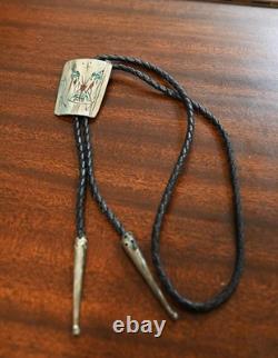 Vintage Navajo Peyote Bolo Tie by James Shay Turquoise, Coral & Sterling Silver