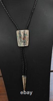 Vintage Navajo Peyote Bolo Tie by James Shay Turquoise, Coral & Sterling Silver