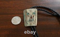 Vintage Navajo Peyote Bolo Tie by James Shay Turquoise, Coral & Sterling Silver