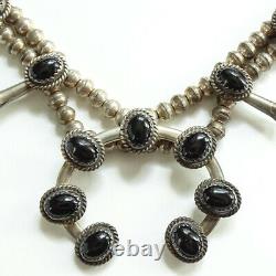 Vintage Navajo SMALL Black Onyx Squash Blossom Necklace Signed RS Sterling 20 In