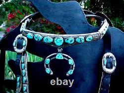 Vintage Navajo Sleeping Beauty Turquoise Bridle- Headstall-sterling Reins-bit