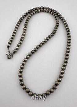 Vintage Navajo Sterling Silver 5mm Pearl Bench Ball Bead Necklace 21- 16g