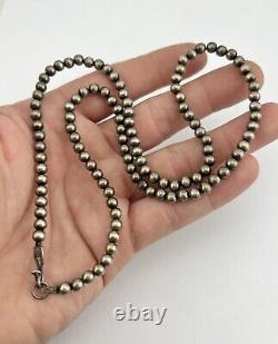 Vintage Navajo Sterling Silver 5mm Pearl Bench Ball Bead Necklace 21- 16g