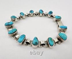 Vintage Navajo Sterling Silver Blue Turquoise Oval Link Bracelet