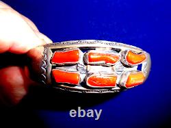 Vintage Navajo Sterling Silver & Coral Cuff Bracelet Native American Hand Made